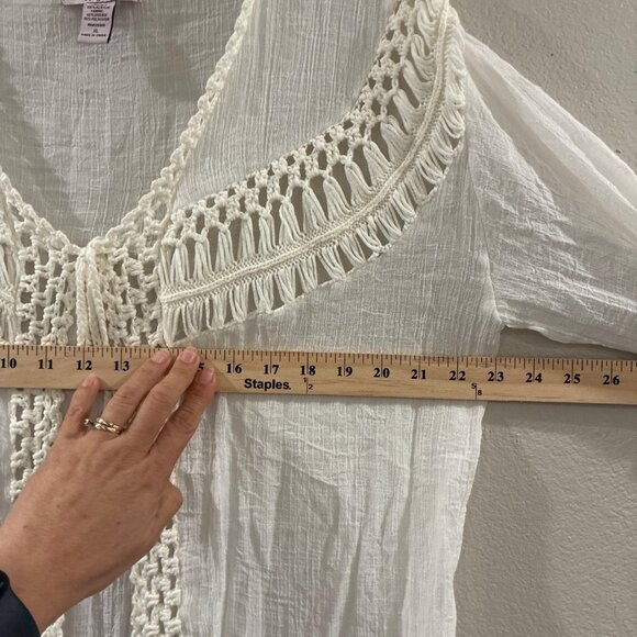 Oliver by Escio open-front kimono cardigan beach cover-up crochet trim fringe XL - Picture 5 of 7